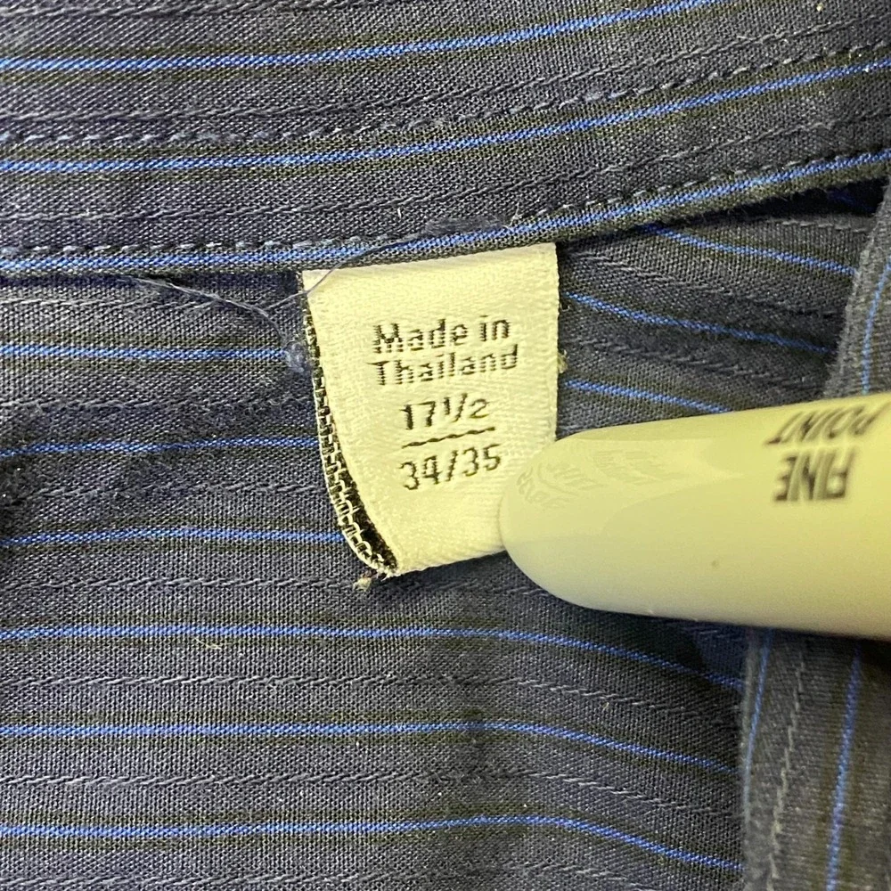 Calvin Klein Men's Dress Shirt 17 1/2 34/35 Navy Blue Striped Cotton